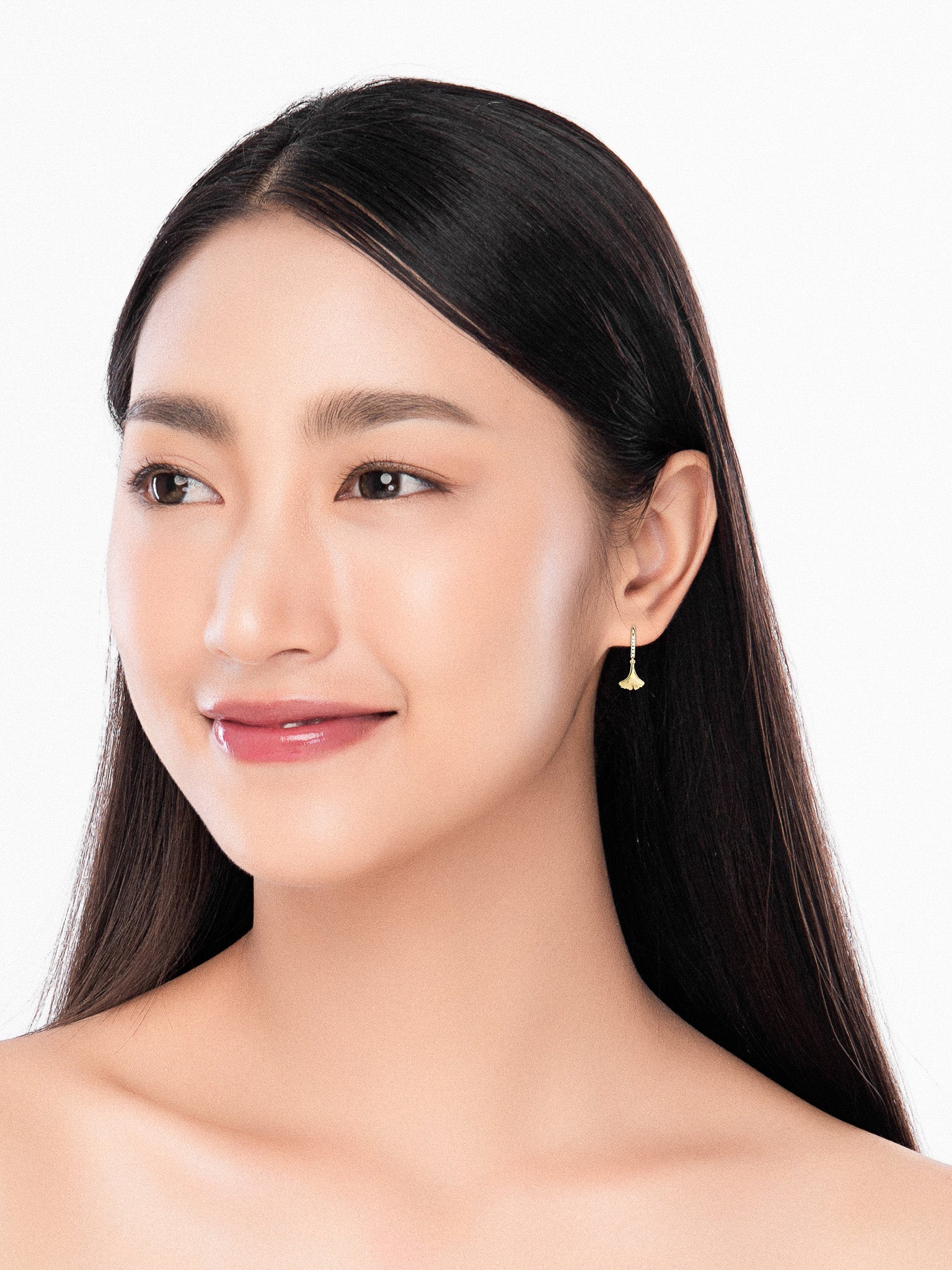 Petite Gingko 18K黃金天然鑽石耳環